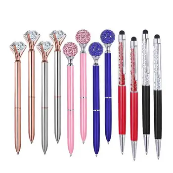 

12 PCS Big Crystal Diamond Ballpoint Pen + 2 In 1 Universal Slim Stylus Pen Capacitive Stylus + Rhinestones Pen (6 Mix Colors)