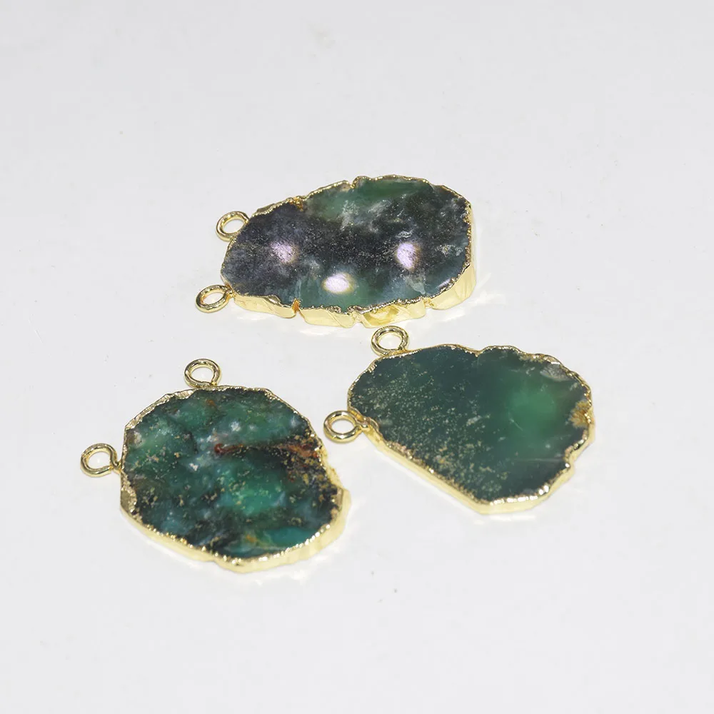 Натуральный ломтик сырой Chrysoprase нерегулярная подвеска femme 2019 зеленая чакра