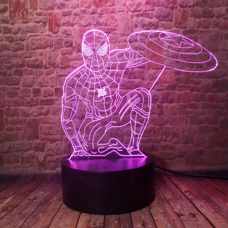 Человек-паук флэш Модель 3D иллюзия Светодиодная лампа Красочные Дети спящий ночник Мстители Человек-паук действие и игрушка фигурка