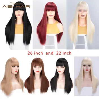 I's a wig Black Long Straight Wig With Bangs Synthetic Hair Wigs for Women 613 Blonde Red Heat Resistant Cosplay Wigs 6