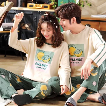 

Couple Pajamas Full Sleeve Cotton Pajamas Man Lovers Pajamas For Women Cartoon Sleepwear Sets Winter Pijama Mujer XXXL