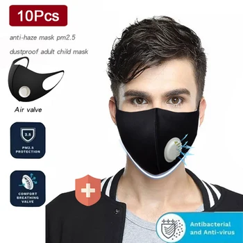 

10 Pcs PM2.5 Mouth Mask Washable Cotton Men Respirator Mask With Breathing Valve Activated Carbon Filter Anti Dust Proof Masks