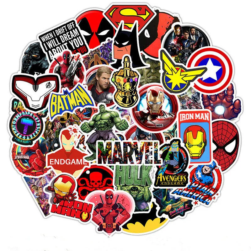 

50PCS Marvel The Avengers Super Hero Stickers pattern Sticker For Skateboard Guitar Luggage Motorcycle Car Phone Laptop Sticker