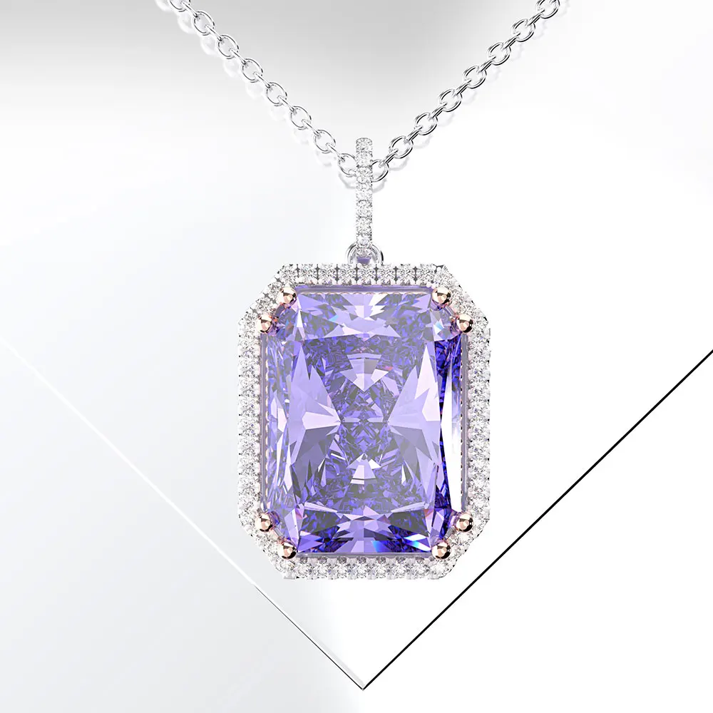 Purple Rainamabom серебро 925 пробы искусственный Муассанит сапфировый драгоценный камень кулон с камнем рождения Цепочки и ожерелья ювелирных изделий - Цвет камня: Purple