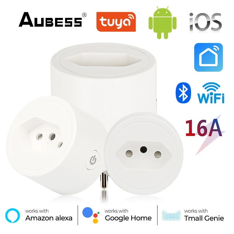 Aubess Smart Wifi Plug Brazil 16A with Power Monitor Function Life App Remote Control Socket Outlet Works Alexa Googl | Обустройство