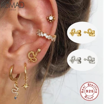 

Aide Vintage 925 Sterling Silver Stud Earrings Mini Cute Snake Earrings For Women Punk Rock Fine Jewelry pendientes Aretes W4