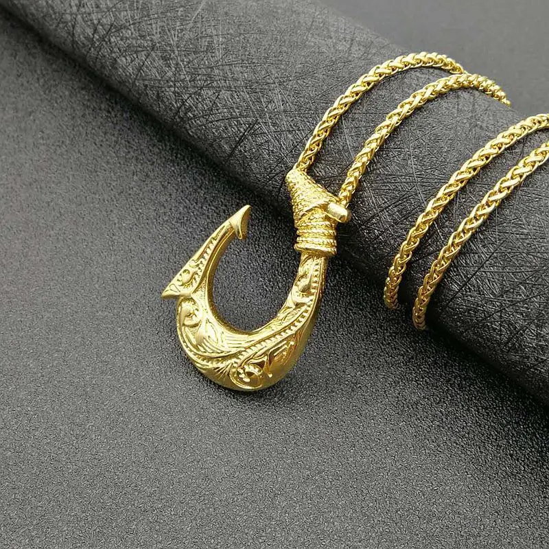 Hip Hop Gold Color Stainless Steel Nordic Viking Fish Hook Pendant