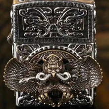 LMY тибетское серебро ручной работы Бронза Золото-крылатый 3D орел двенадцати зодиака бег Керосин Зажигалка
