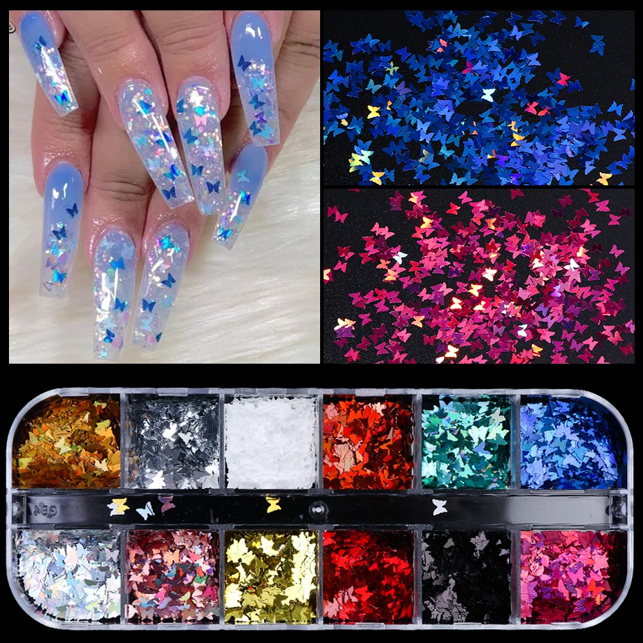 Nail Paillette Butterfly Sparkly Mirror Slice Nail Art Sequins Holographic Polish Flakes DIY Acrylic for Nails Dust LE1591