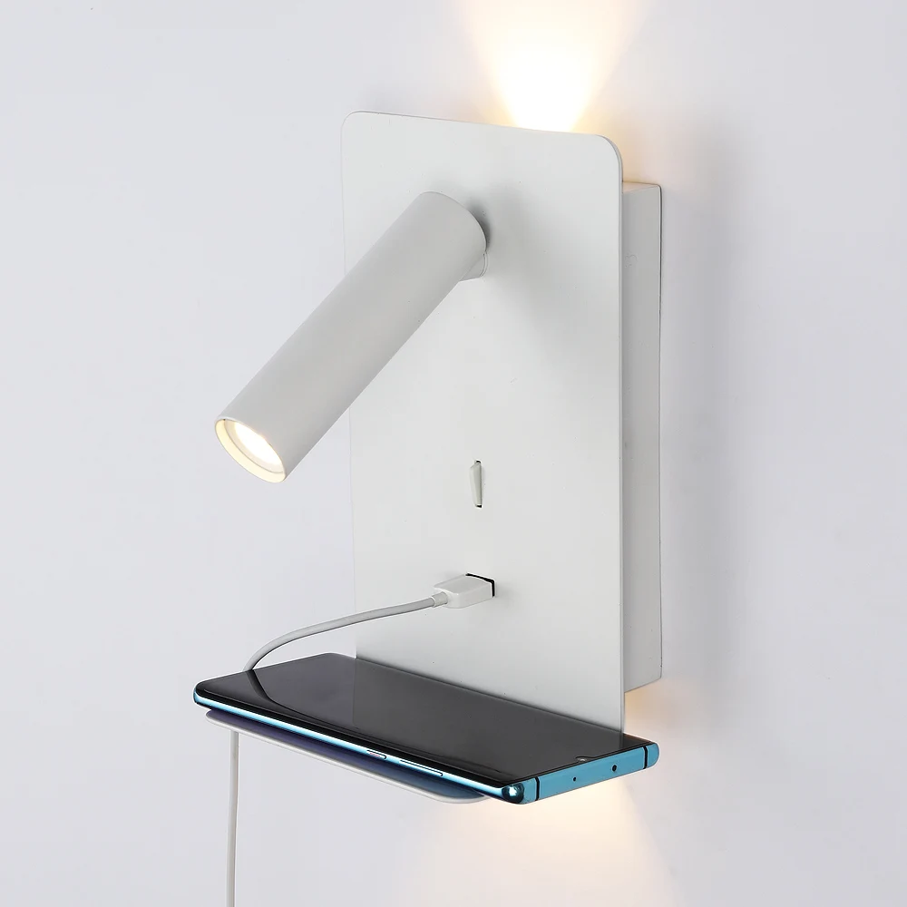 

Zerouno led wall lamp phone shelg usb bed headboad reading book night led night lights aluminum mounted modern wandlamp sconces