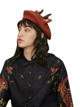 

【Biutefou】Original Design 2022 Spring Women Art Original Design Hand-Painted Fawn Long Sleeve Cotton Shirt