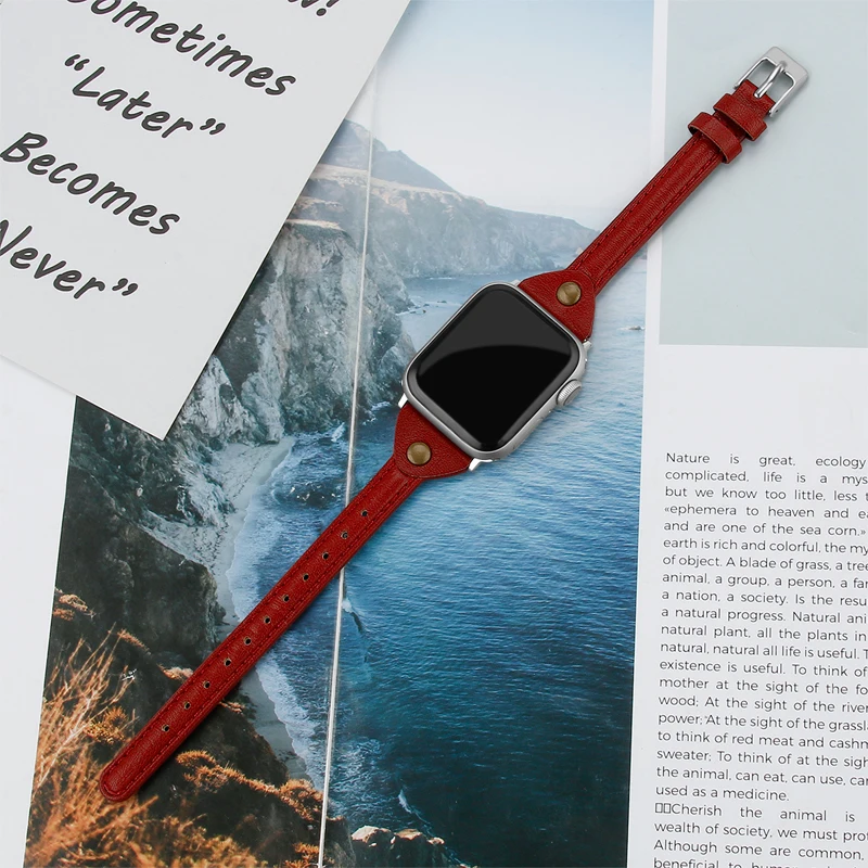 Ремешок для Apple Watch 4 5 iwatch ремешок 44 мм 40 мм 38 мм 42 мм 4 3 высококачественный кожаный Браслет Т-образный ремень с заклепками аксессуары