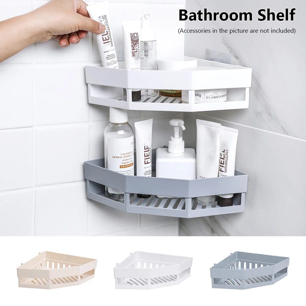 Bathroom Shelf Adhesive Storage Rack Corner Holder Shower Gel Shampoo Organizer Basket Kitchen Home Decor Bathroom Accessories