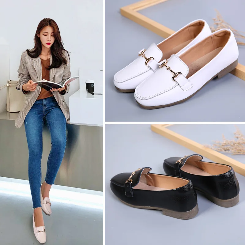 

Spring Small Leather Shoes Women's British-Style 2019 New Style Korean-style Versatile INS Retro Flat Students Lazy Loafers