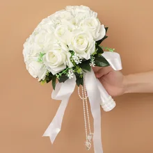 Princess Wedding Bouquets 2021 Flowers Ribbons Crystal For Bride Wedding Vestido De Noiva Custom Color White
