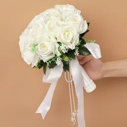 Princess Wedding Bouquets 2021 Flowers Ribbons Crystal For Bride Wedding Vestido De Noiva Custom Color White