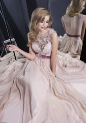 Vintage A-line Sexy Evening Long Formal Gown Sheer Bateau Neckline Lace Bodice Chiffon Bottom mother of the bride dresses