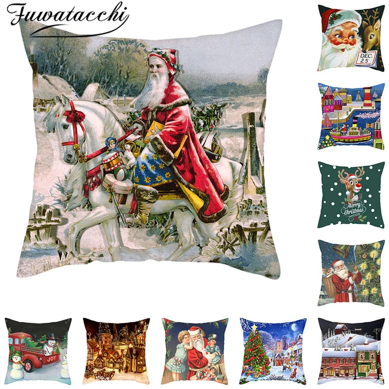 

Fuwatacchi Santa Claus Cushion Cover Deer Animals Pillowcase for Home Sofa Decoration Polyester Pillows Cover Happy New Year