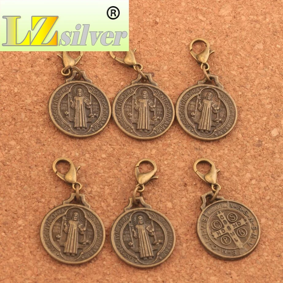 18.3x35.1mm Saint Benedict Medal Cross Clasp European Lobster Trigger Clip On Charm Beads 100PCS Zinc Alloy Bronze  C496