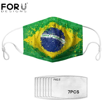 

FORUDESIGNS Harajuku Face Cover Masks Brazil Flag PrintAnti Haze Wind Mouth Masque 7pcs PM 2.5 Filters Reusable Mascarillas