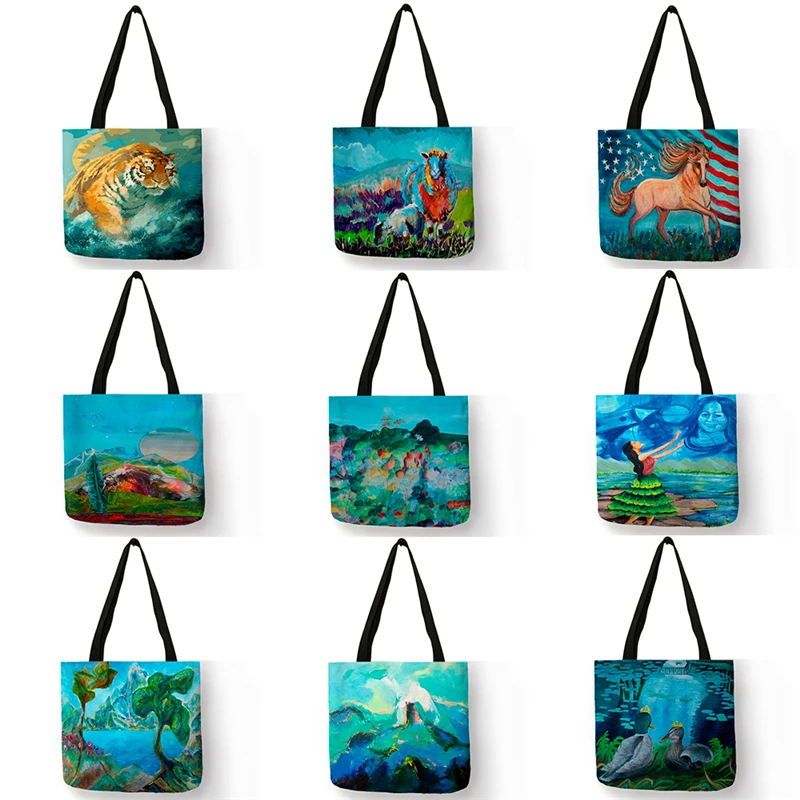 

Y0080 женские сумки с абстрактным изображением, красочные сумки с принтом животных маслом, повседневные сумки-тоуты через плечо для женщин и девушек