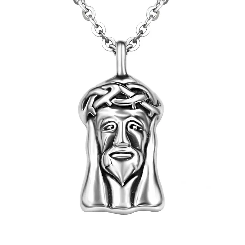 

Vintage Retro Punk Titanium Steel Casting Man Jesus Pendant Necklace Jewelry Personality Men's Necklace