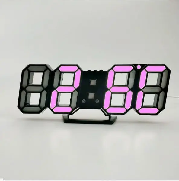 3D светодиодный цифровой будильник Повтор повтора подвесных настенных часов 12/24 часов календарь термометр для детской комнаты спальни стол украшение дома - Цвет: Black Body Pink Word