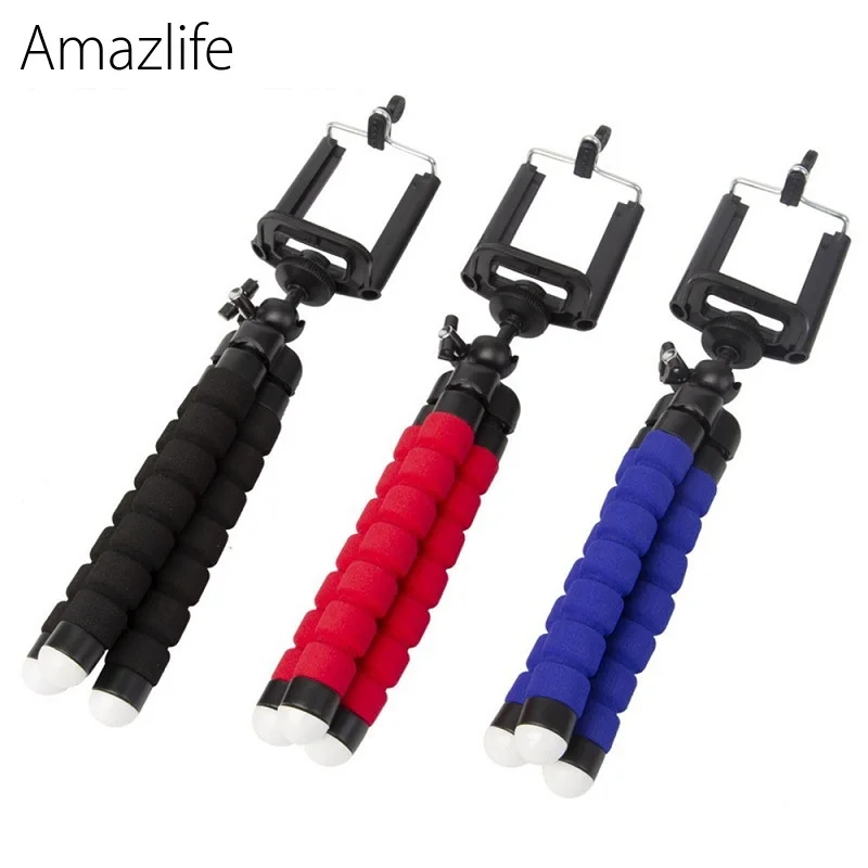 Amazlife мини Гибкая Губка Осьминог селфи штатив с зажимом для телефона держатель