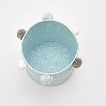 

Cute Poms Storage Basket - Premium Cylindric Burlap Canvas Round Laundry Toy Storage Bin, Best Room Decor & Hamper Organizer