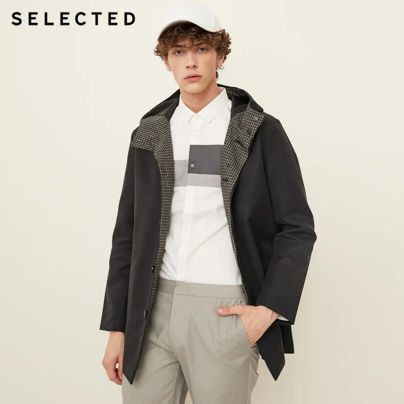 

SELECTED New men's hooded invisible placket business casual windbreaker jacket trenchcoat T |4183OM511