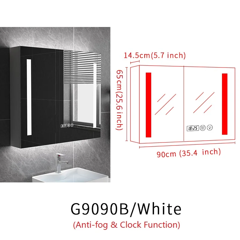 G9090B-White Gisha Настенный умный светодиодный шкаф с зеркалом для макияжа с сенсорным экраном и Bluetooth, интеллектуальное анти-запотевающее зеркало для ванной - Цвет: G9090B-White