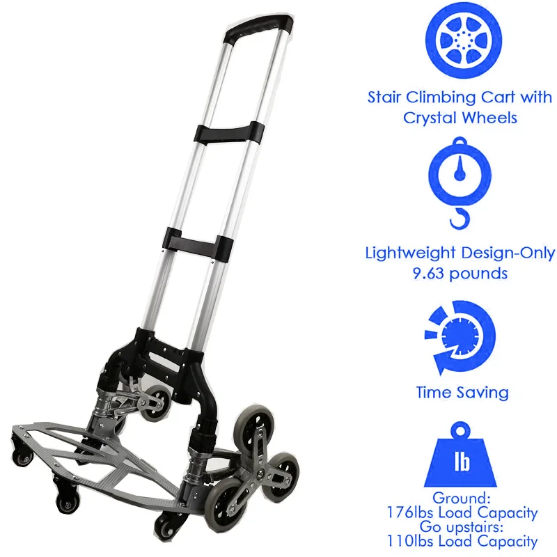 150kg All Terrain Stair Climbing Cart Hand Truck with Bungee Cord Portable Folding Trolley for Upstairs Cargo with bag