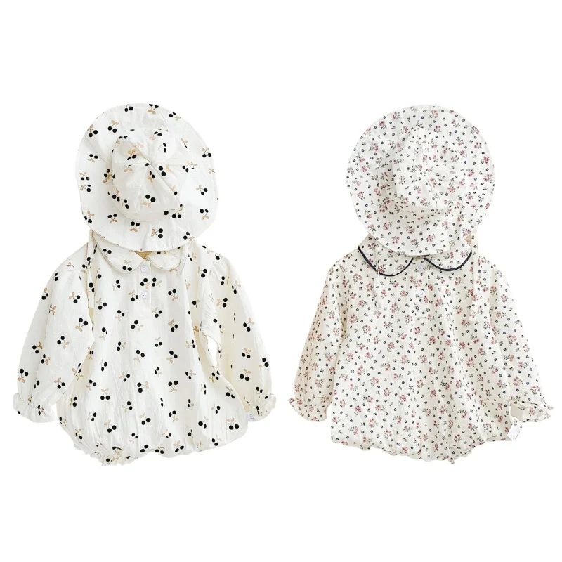 

Baby Spring Clothing Floral Infant Baby Girl Romper Full Sleeve Romper Toddler Jumpsuit Baby Girl Clothing WIth Hat