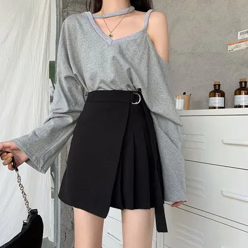 

Юбки Женские весенне-летние, тонкие, асимметричные, черные, трапециевидные, плиссированные, Короткие