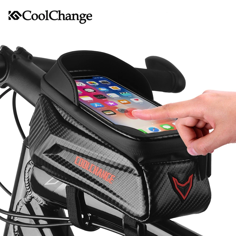 

Coolchange 1.8L Front Bike Frame Bag Waterproof Hard Shell Touch Cycling Mountain MTB Bicycle Phone Holder 6.8inch Phone Case