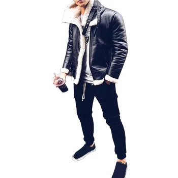 

WEPBEL Men Winter Zipper Jacket Cardigan Coat Men's Leather Solid Color