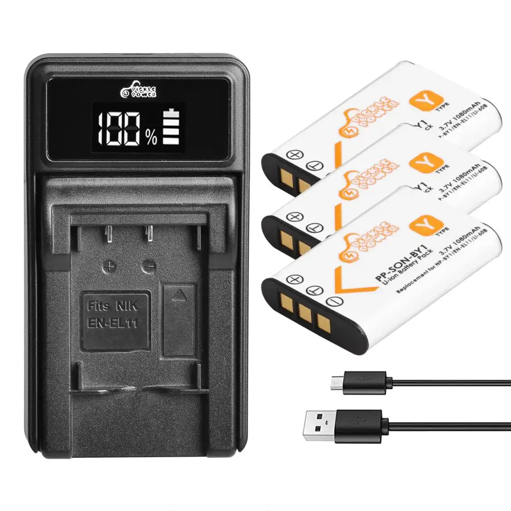 Batteria En-El11 Picklepower + Caricatore Usb Led Per Olympus Li-60B, Dli-78 Db-L70 Db-80 Sony Np-By1 Nikon Coolpix S550 S560