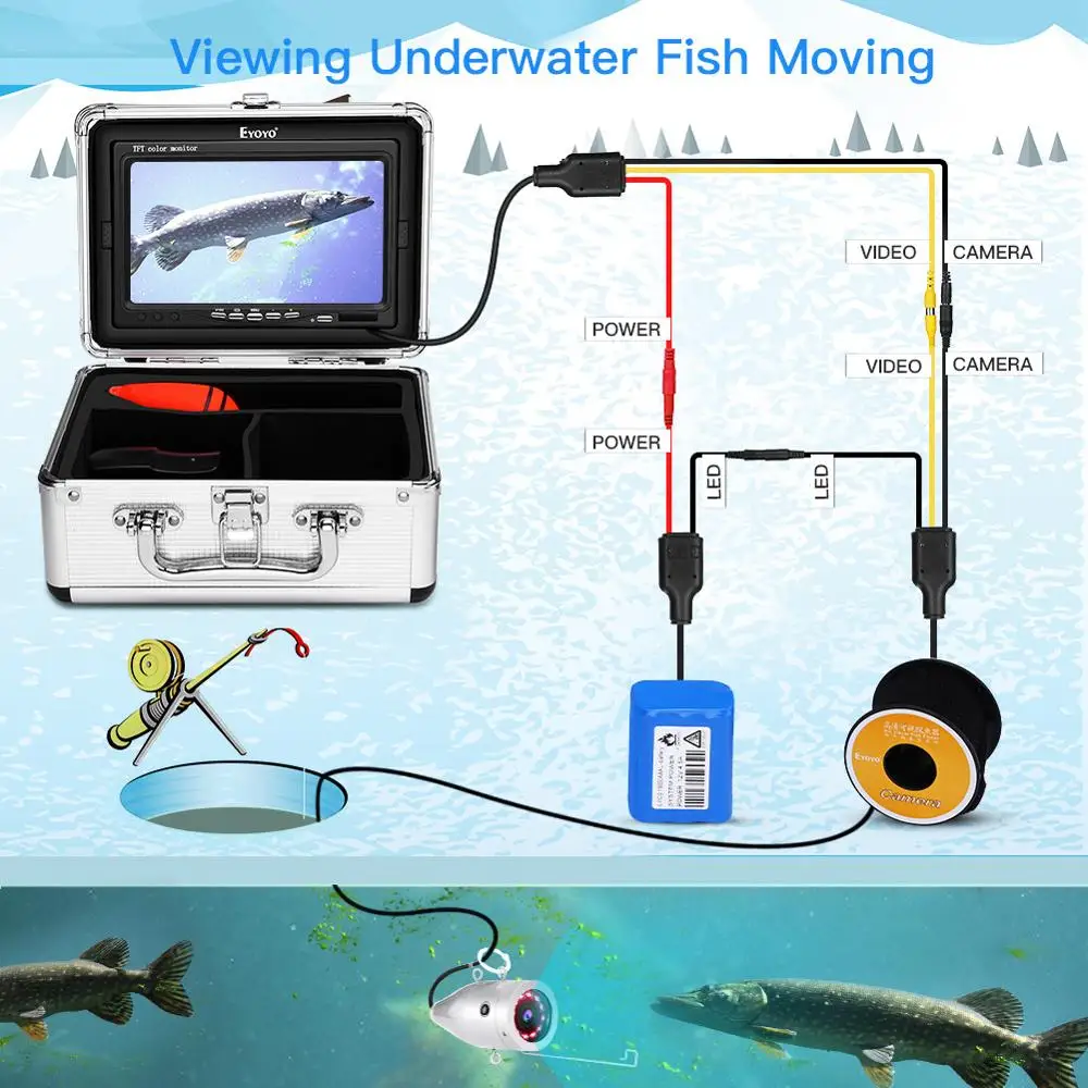 US $146.00 Eyoyo WF01 Underwater Ice Fishing Camera 12pcs Led Fishfinder Winter Fish Finder Carp Fishing Tackle Accessories Video Camera