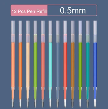

12 pcs Refill Retractable Gel Pen 0.5mm Candy Colors Pen Painting Graffiti Hand Account Office School Supply Stationery