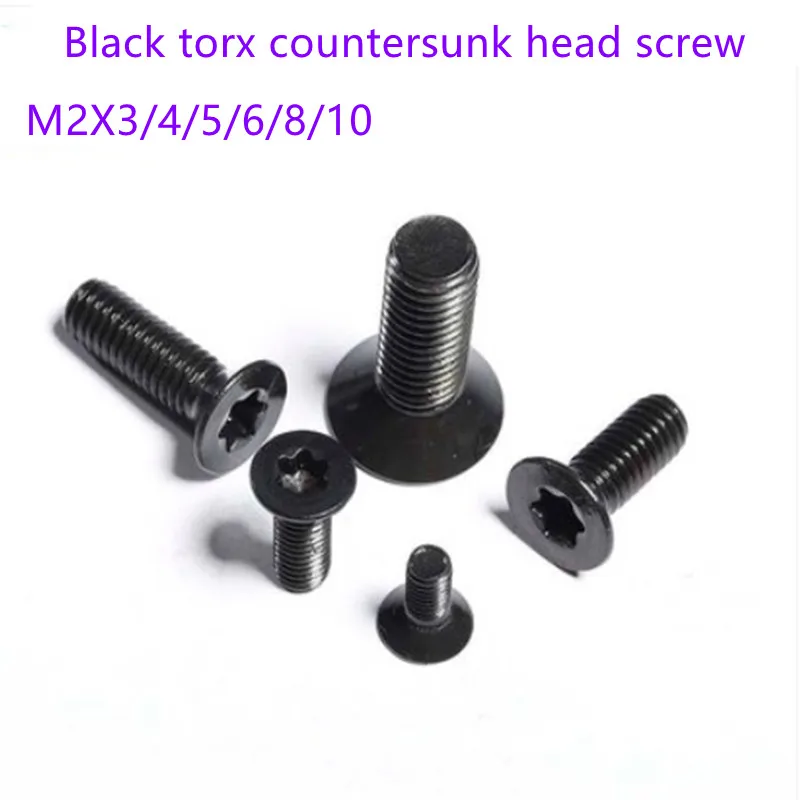 100PCS สีดำ Torx Screw M2X3/4/5/6/8/10 GB2673หก Lobe Torx หัวแบนศีรษะหก