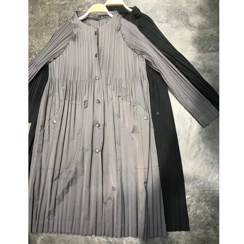 Changpleat осенний Женский Тренч Miyak плиссированный модный однотонный длинный рукав свободный большой размер однобортные пальто Tide T970