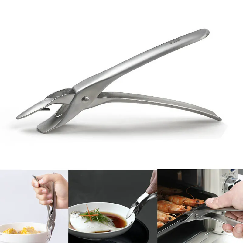 

HUOHOU Stainless Steel Barbecue Pot Bowl Oven Tong Serving Clip BBQ Grill Baking Salad Steak Vegetable Pasta Kitchen Tool
