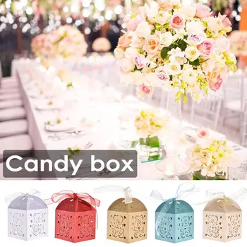 

50pcs/lot Candy Box With Ribbon Laser Paper Candy Chocolate Box Wedding Favor Baby Shower Party Decoration Household