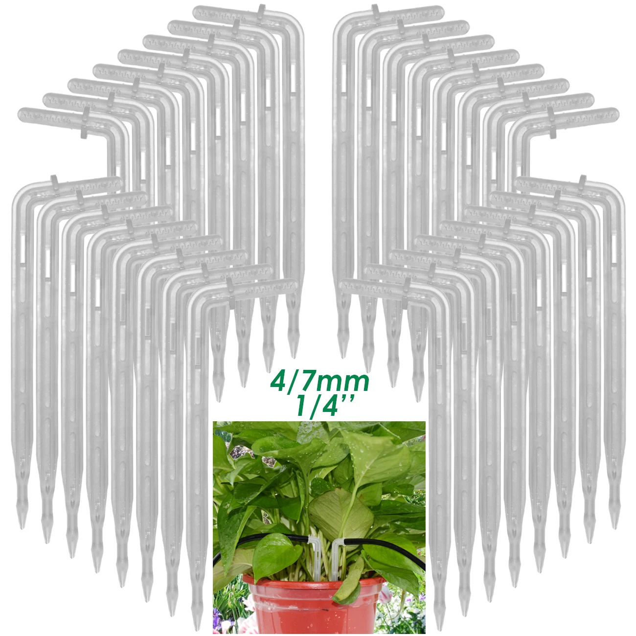 

KESLA 25PCS 4/7mm Transparent Elbow Arrow Drippers Bending 1/4'' Drop Emitter Garden Potted Irrigation Watering Tool Greenhouse