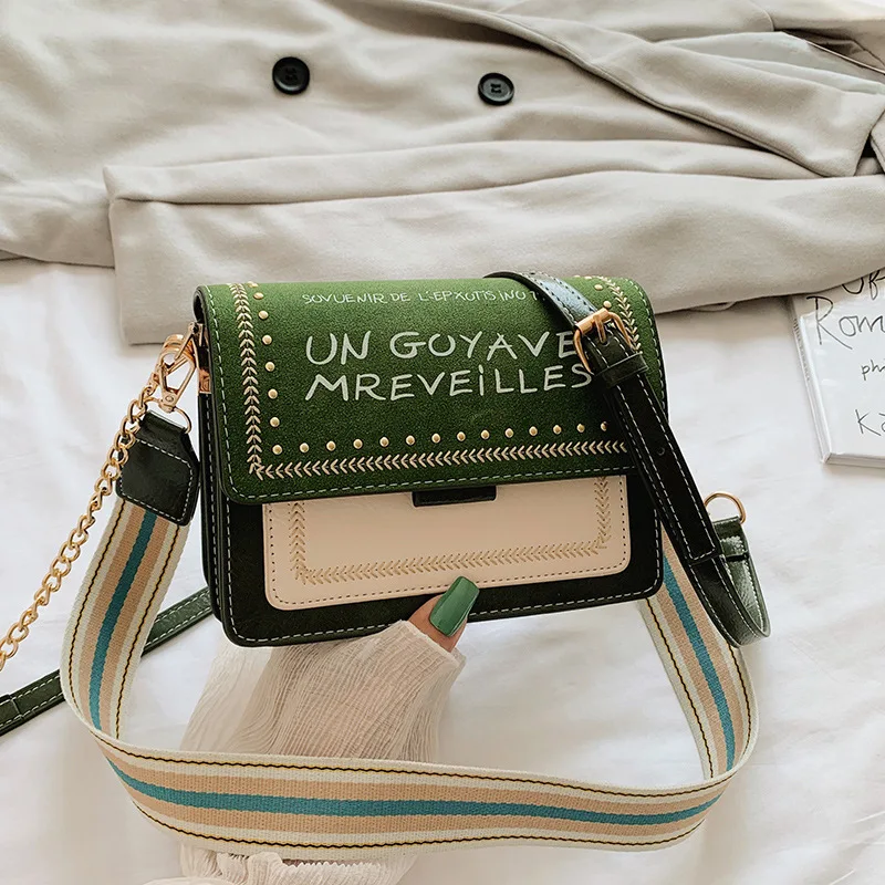 

Bag female 2019 autumn winter Korean fashion single shoulder slung female bag frosted small square bag wide shoulder strap bag
