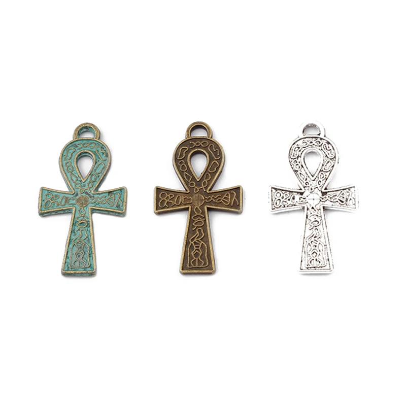 10 шт. тибетский серебряный/Бронзовый/вердигр Анкх символ жизни крест подвески