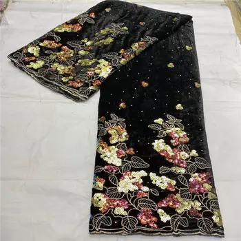 

Green African Velvet Lace Fabric High Quality 2020 French Lace Fabric Sequins Nigerian Lace Fabric For Bridal Dress Asoebi DRESS