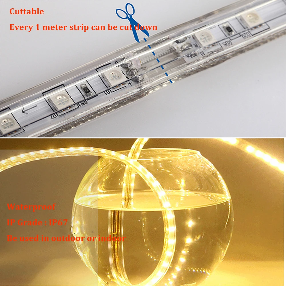 Светодиодная лента 220 В SMD 5050 RGB лента наружный водонепроницаемый гибкий неоновый светильник 2835 лампа для внутреннего декора светильник s tiras