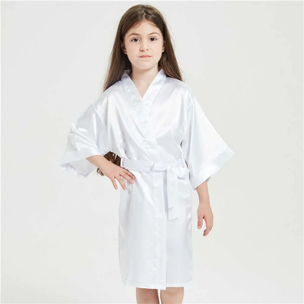 3-13Y Boy Girl Bathrobe Pink Satin Silk Kids Robes Summer