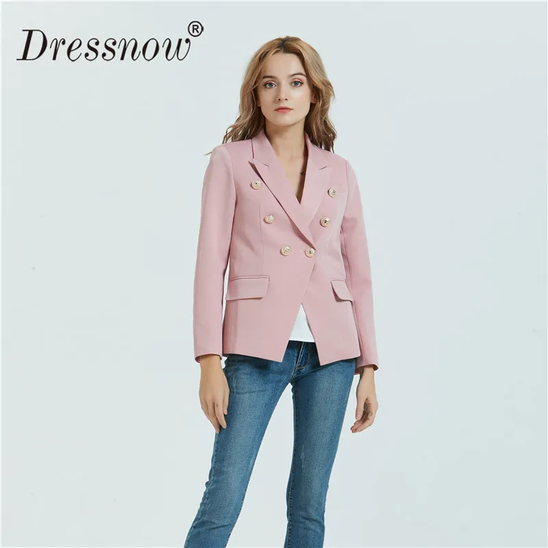 Dressnow Модный женский бледно-розовый приталенный силуэт Блейзер Женский весенний и осенний двубортный зернистый блейзер